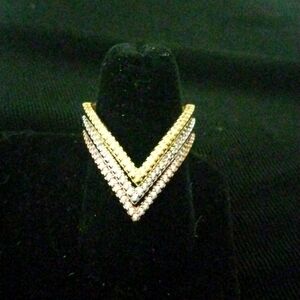 Sterling Silver, CZ Pave set, Tri Tone Chevron Rings.....Sz 6